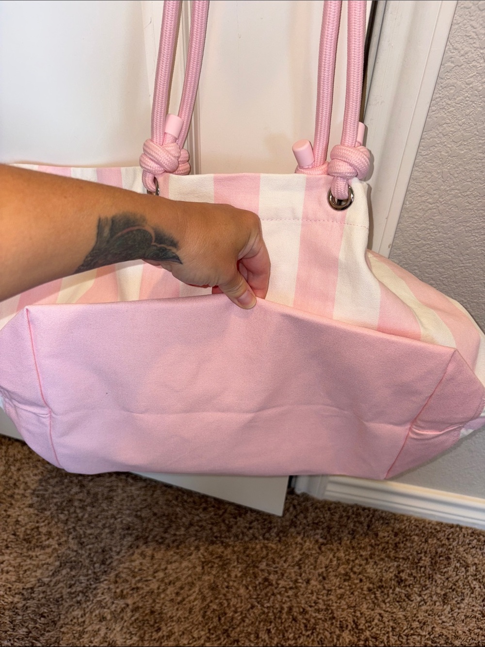 Victoria's Secret Heritage Striped Canvas Tote NEW - Picture 4 of 5
